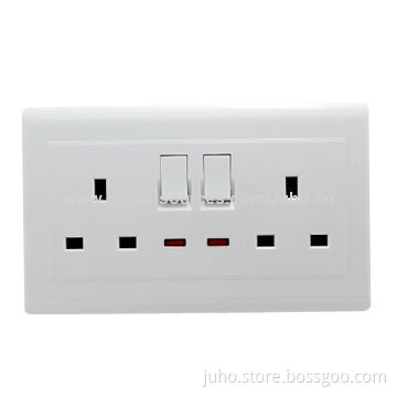 13A wall light switch and switch, 2 gang with 2 lights, British ype